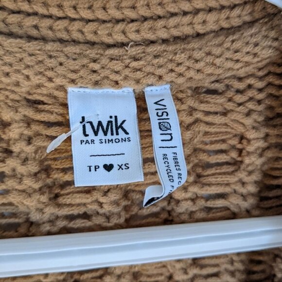 SIMONS braid knit textured knit camel brown open front long cardigan XS @M2 - Picture 9 of 12